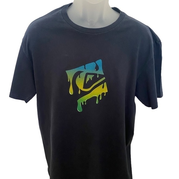 Quiksilver Navy Blue Drip Logo Graphic Tee Shirt Men XL - Picture 1 of 7